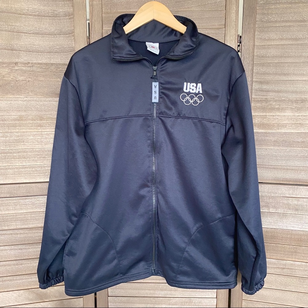 US Olympic Committee Made in USA Full Zip Fleece Track Jacket Black Sz L